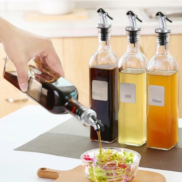 250ml Glass Oil Dispenser Bottle for Kitchen Stainless Steel Leak-Proof Cork Transparent Oil Pourer and Holder
